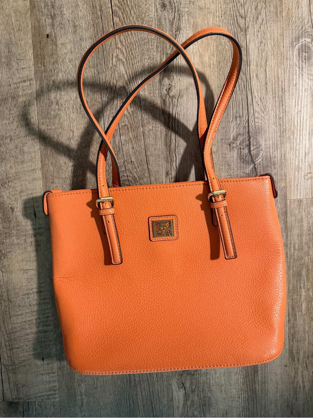 Anne Klein Orange Pebble Leather Double-Strap Structured Purse